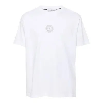 Stone Island Compass-motif Cotton T-shirt In White