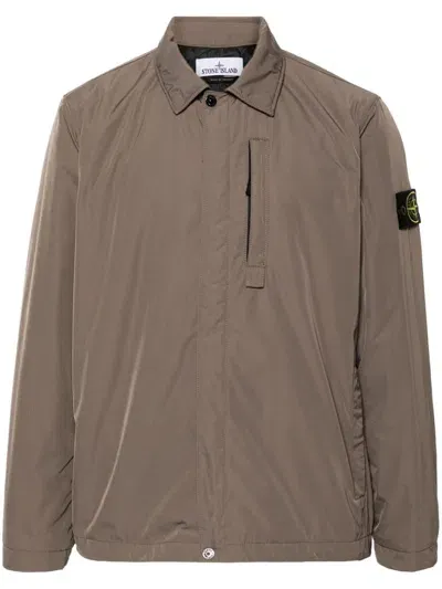 Stone Island Twill Jacket In Brown