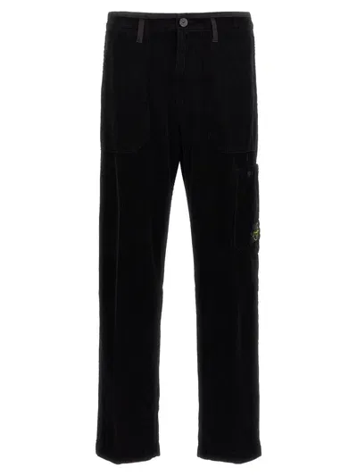 Stone Island Velvet Cargo Pants In Black