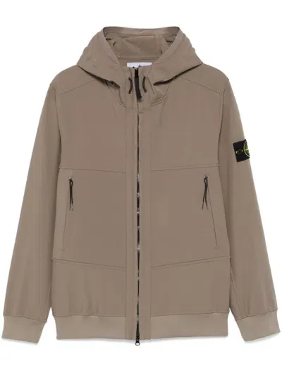 Stone Island Water-resistant Hooded Jacket In Brown