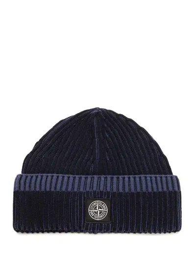 Stone Island Wool Beanie In Blue