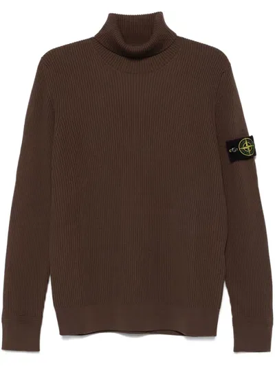 Stone Island Wool Ribbed Sweater In Brown