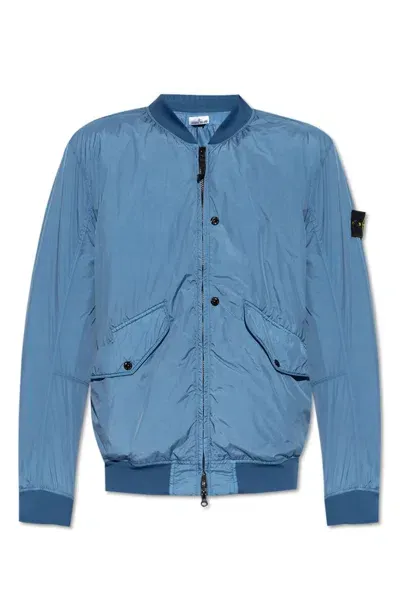 Stone Island Zipped Bomber Jacket In Blue