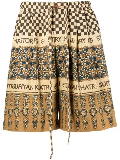 Story Mfg. Bridge Block-print Bermuda Shorts In Brown