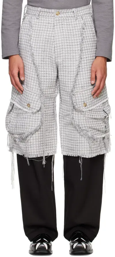 Strongthe Black & White Layered Pouch Cargo Pants In Black / White Check