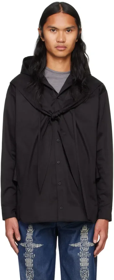 Strongthe Black Hooded Cross Knot Shirt