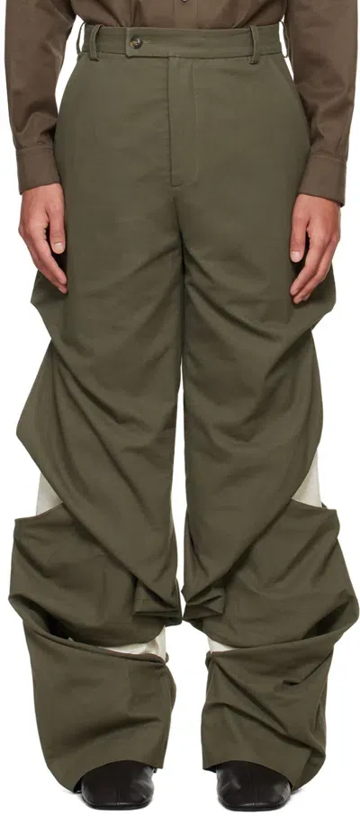 Strongthe Khaki & Off-white Snake Trousers In Olive / Cream