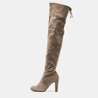 Pre-owned Stuart Weitzman Grey Suede Over The Knee Length Boots Size 38.5