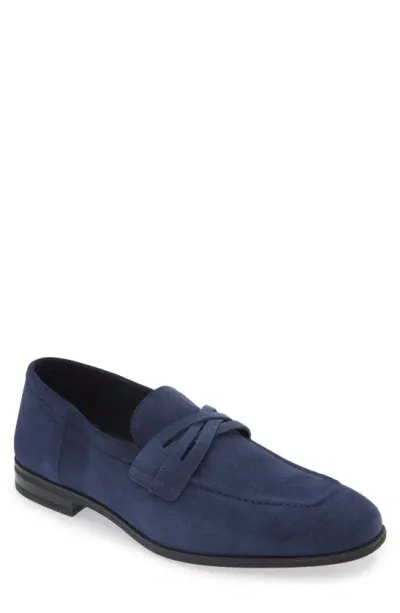 Stuart Weitzman Men's Simon Suede Crisscross Penny Loafers In Blue