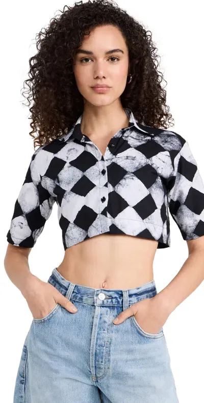 Studio 189 Cotton Cropped Camp Shirt Black