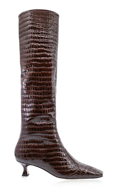 Studio Amelia Maverick Croc-embossed Leather Boots In Burgundy