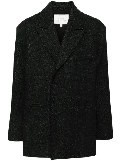 Studio Nicholson Herringbone Coat In Black