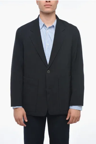 Studio Nicholson Wool-blended Blazer With Notch Lapel In Darkest Navy