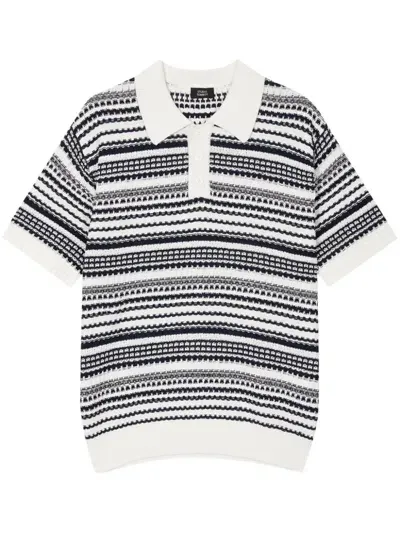 Studio Tomboy Stripe Knit Polo T-shirt In White