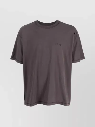 Stussy Cotton Crew Neck T-shirt With Faded Effect In Black