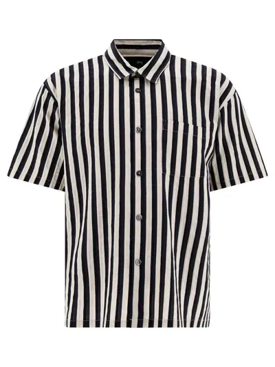 Stussy Striped Viscose Shirt With Chest Pocket In Blue