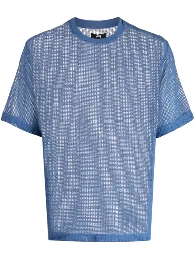 Stussy Perforated Cotton T-shirt In Ocean Blue