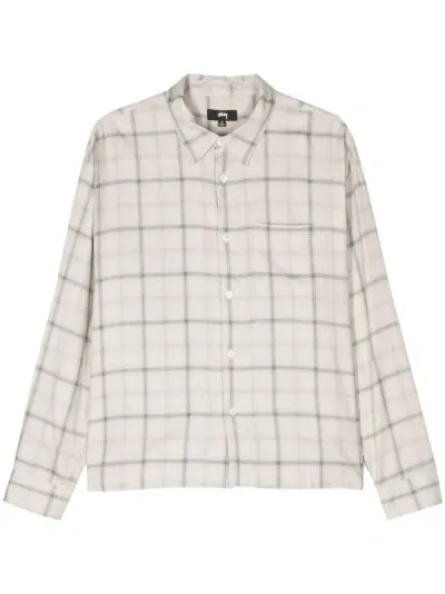 Stussy Shadow Plaid Rayon Shirt In Natural