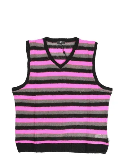 Stussy Striped Sweater Vest In Pink