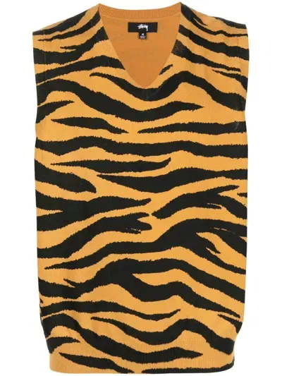 Stussy Tiger-print Sleeveless Top In Orange