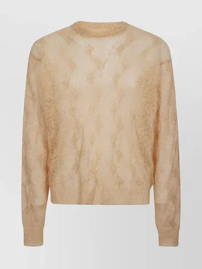 Stussy Wool Blend Crew Neck Jumper With Geometric Pattern In Beige