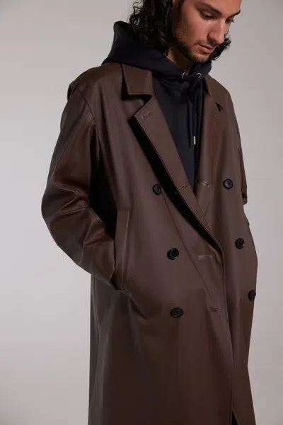 Stutterheim Rosenbad Long Double Breasted Overcoat In Dark Brown