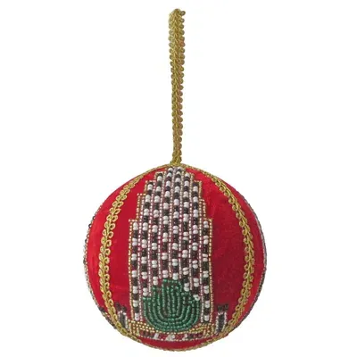 Sudha Pennathur New York City Velvet Beaded Ball Ornament In Multi