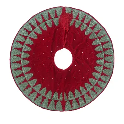 Sudha Pennathur Red Velvet Embroidered 30 Tree Skirt