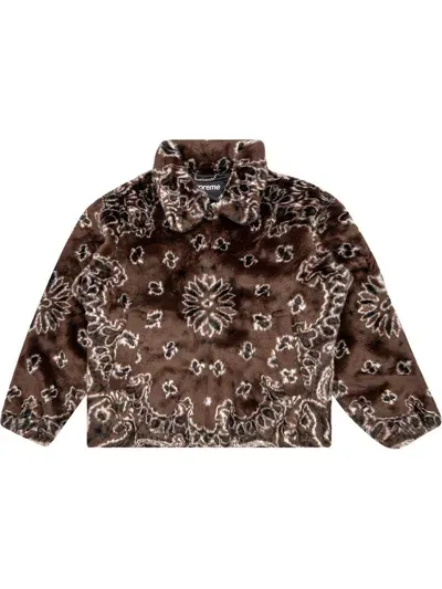 Supreme Bandana Faux Fur Jacket In Brown