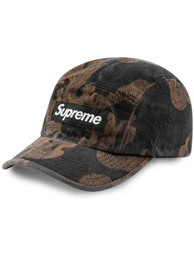 Supreme Flames Jacquard Denim Camp Cap In Black