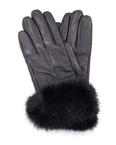 Surell Faux Fur Trim Leather Gloves In Black/black