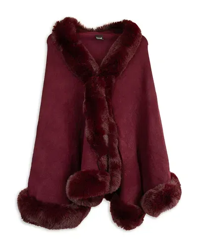 Surell Faux Fur Trim Poncho In Burgundy