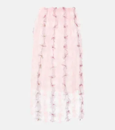 Susan Fang Fringed Floral Midi Skirt In Pink