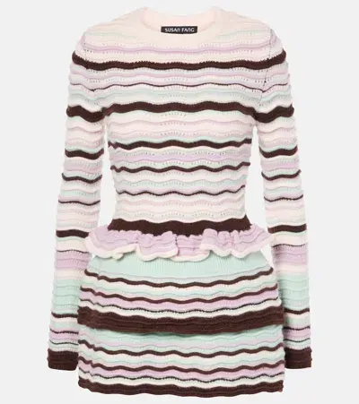 Susan Fang Striped Ribbed-knit Top In Pink