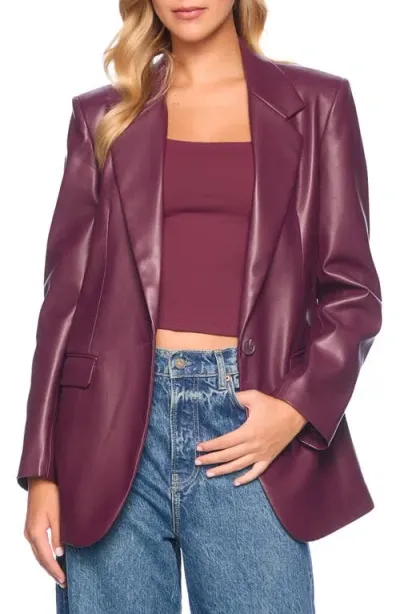 Susana Monaco Faux Leather One-button Boyfriend Blazer In Malbec