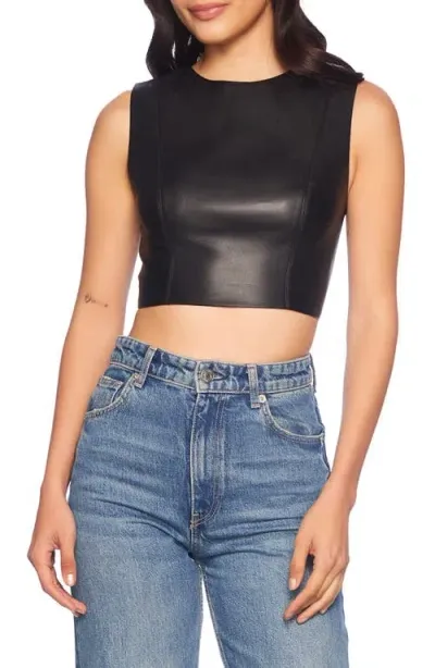 Susana Monaco Sleeveless Faux Leather Crop Top In Black