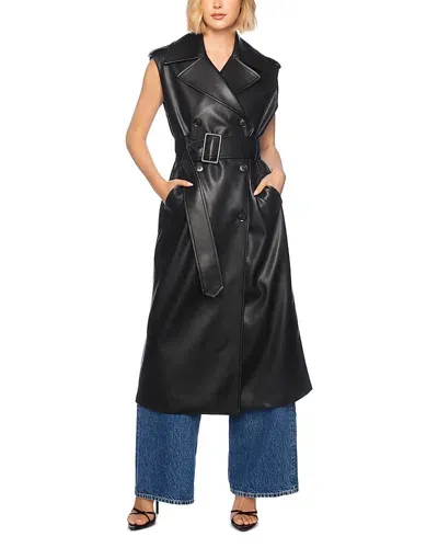 Susana Monaco Faux Leather Sleeveless Trench Coat In Black