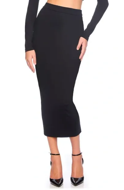 Susana Monaco Slim High Waist Stretch Midi Pencil Skirt In Black