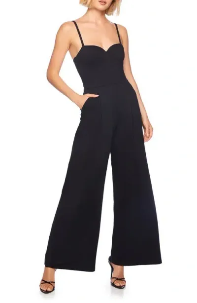 Susana Monaco Sweetheart Neck Wide Leg Jumpsuit In Black