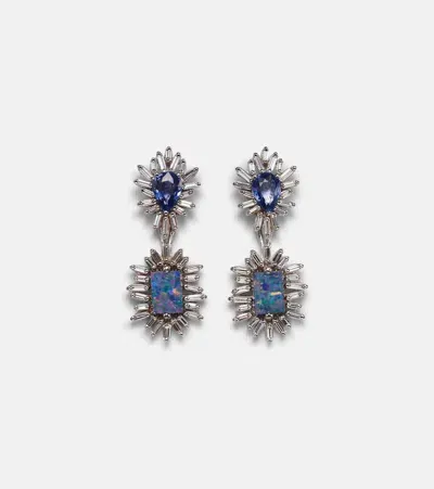 Suzanne Kalan 18kt White Gold Drop Earrings With Gemstones In Green