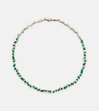 Suzanne Kalan Bold Burst 18kt Gold Necklace With Diamonds And Emerald In Green