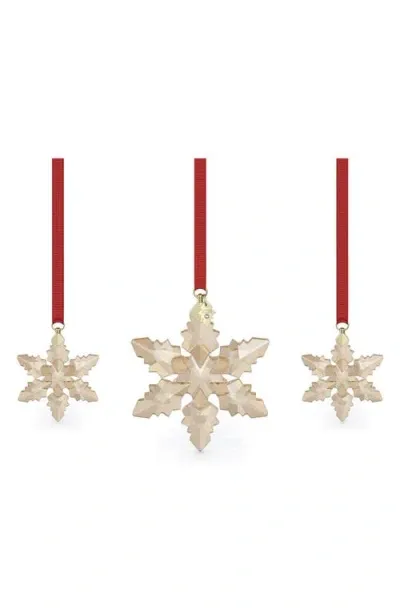 Swarovski 2024 Set Of 3 Festive Snowflake Crystal Ornaments In Gold