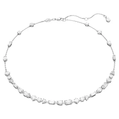 Swarovski Mesmera Mixed Cut Crystal Scatter Necklace In Rhodium Plated, 14.96-17.72 In White