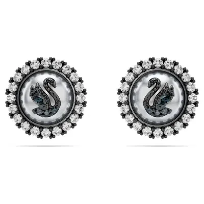 Swarovski Swan Stud Earrings In Gray