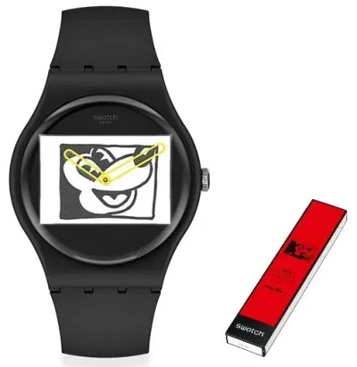 Swatch Mod. Mickey Blanc Sur Noir - Keith Haring Serie In Black