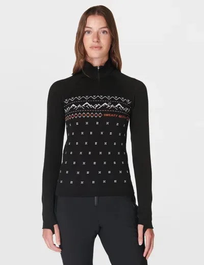 Sweaty Betty Alpine Betty Half Zip Base Layer Top In Black