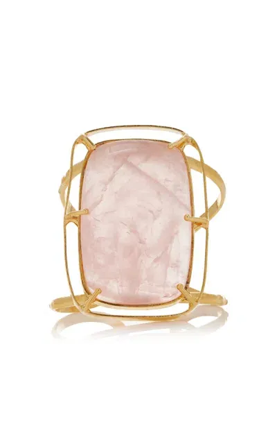 Sylvia Toledano 18k Yellow Gold Plated One-of-a-kind Pink Quartz Cuff Bracelet