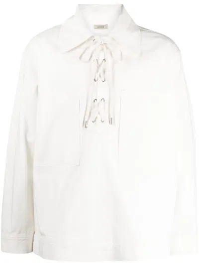 System Spread-collar Tie-fastening Cotton Shirt In White