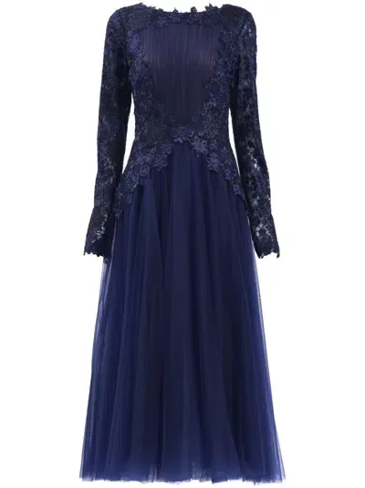 Tadashi Shoji Floral-embroidered Dress In Blue