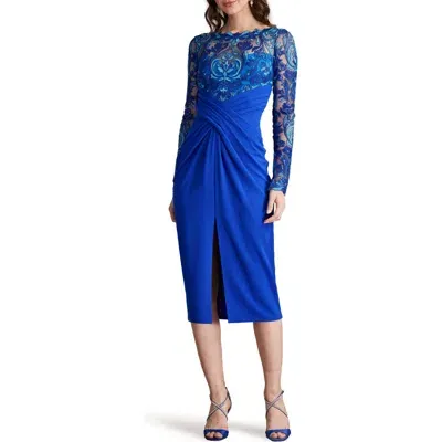 Tadashi Shoji Sequin Crepe Long Sleeve Sheath Dress In Blue